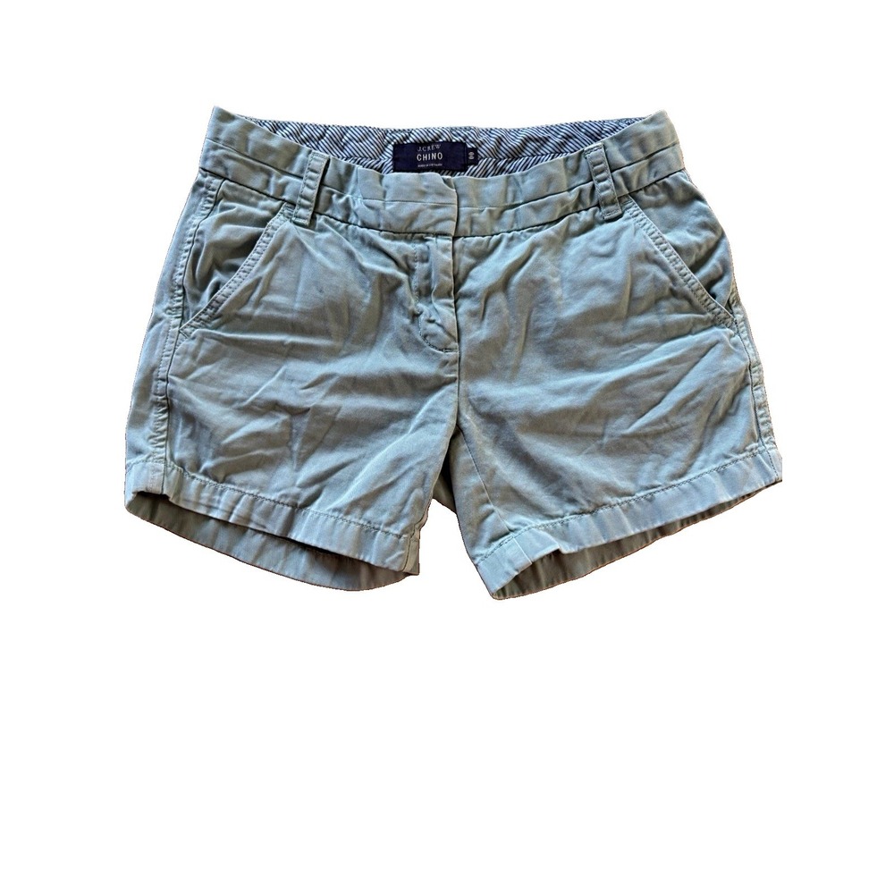 J.CREW Green Chino Shorts Women's Flat Front Button Closure Slash Pockets Solid